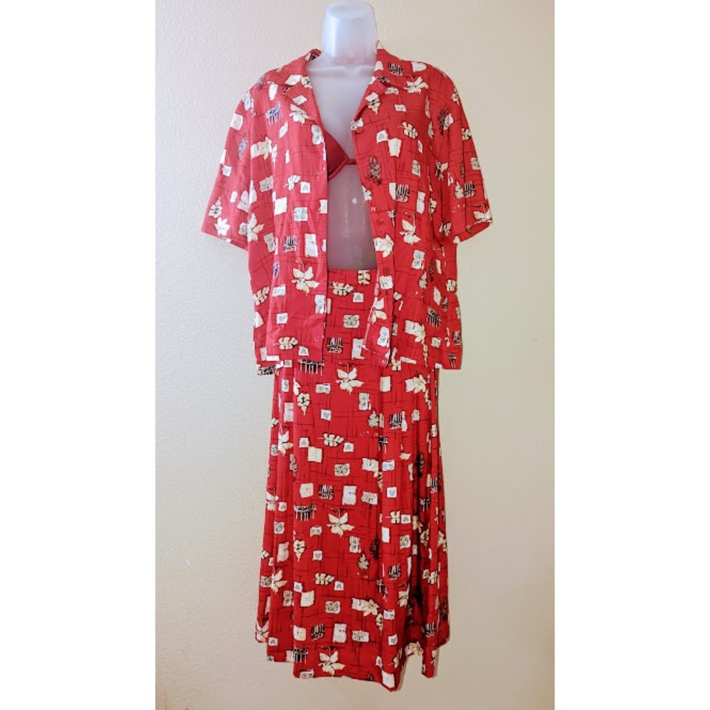 Vintage Rare Pendleton 90's Red Rayon Novelty Printed Skirt Set.